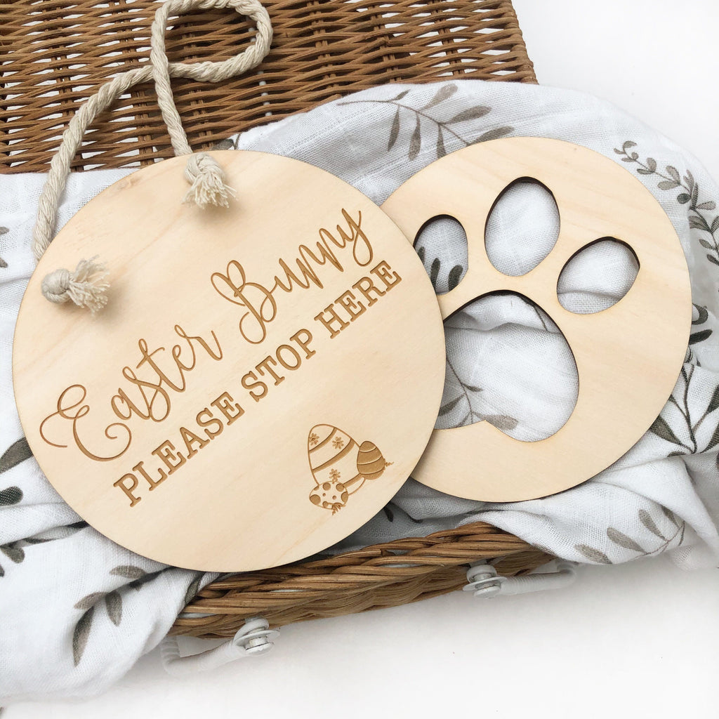 Easter Bunny Stop Here sign and Paw Print stencil set