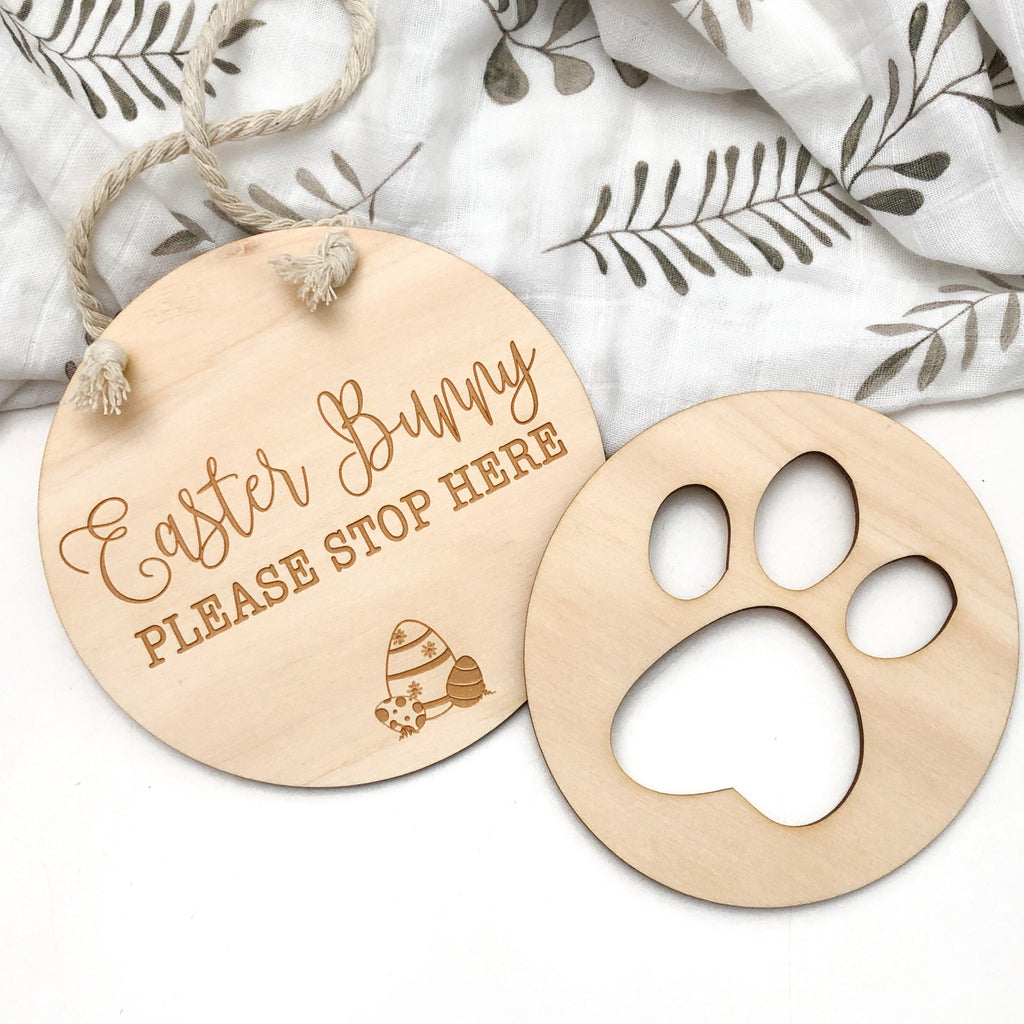 Easter Bunny Stop Here sign and Paw Print stencil set