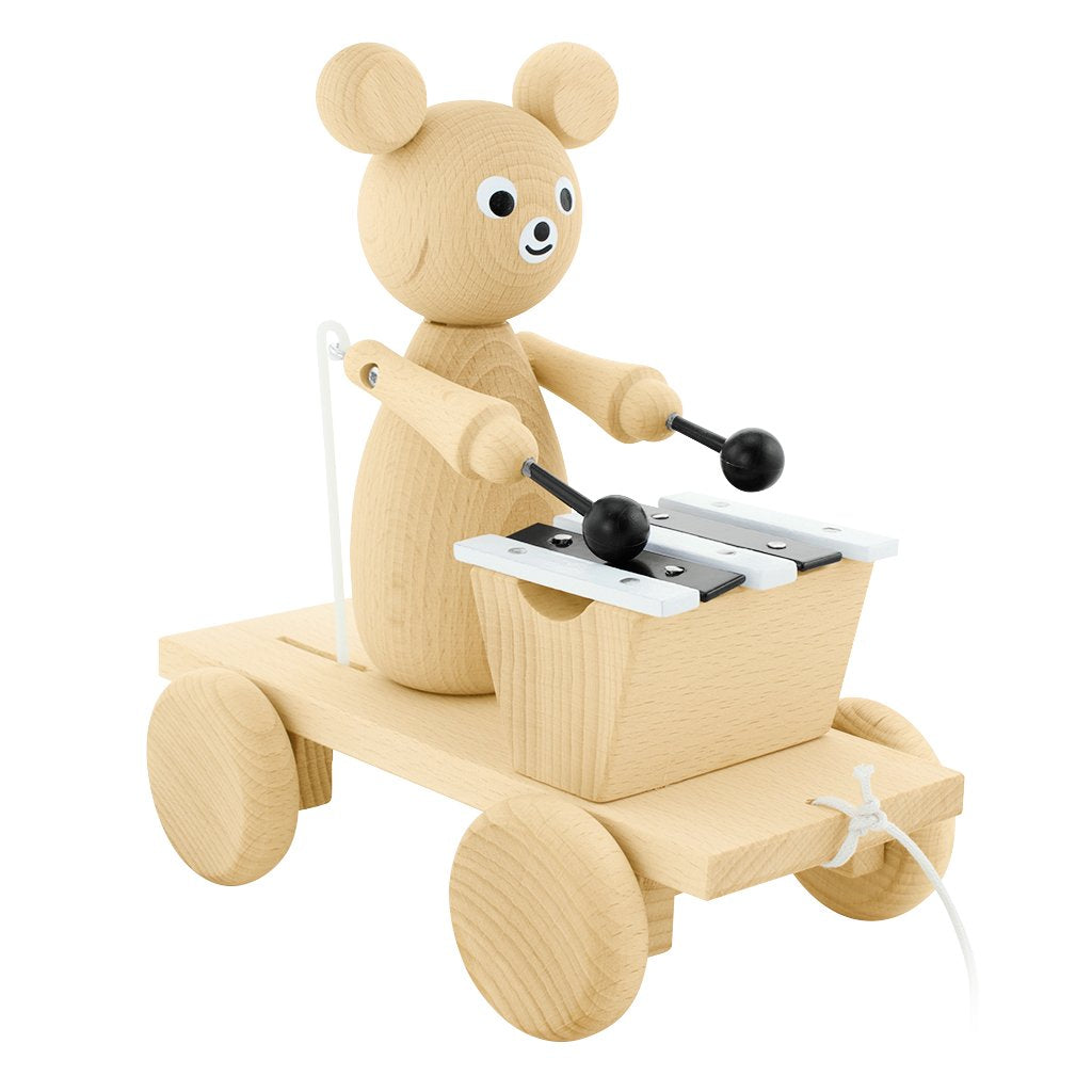 Wooden Pull Along Bear With Xylophone - Baxter - Mini Village