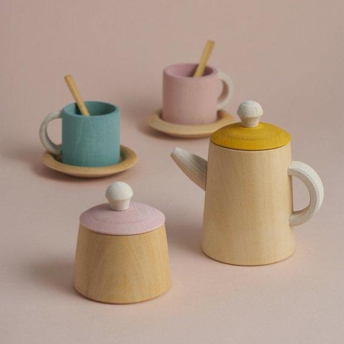 Wooden Tea Set - Mustard and Pink (PRE ORDER) - Mini Village