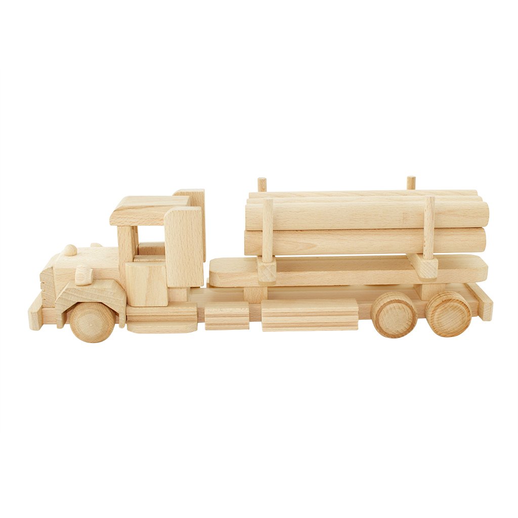 Wooden Truck with Logs and Crane